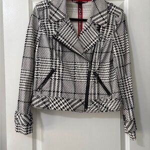 White House Black Market Black & White Houndstooth Moto-Style Blazer
